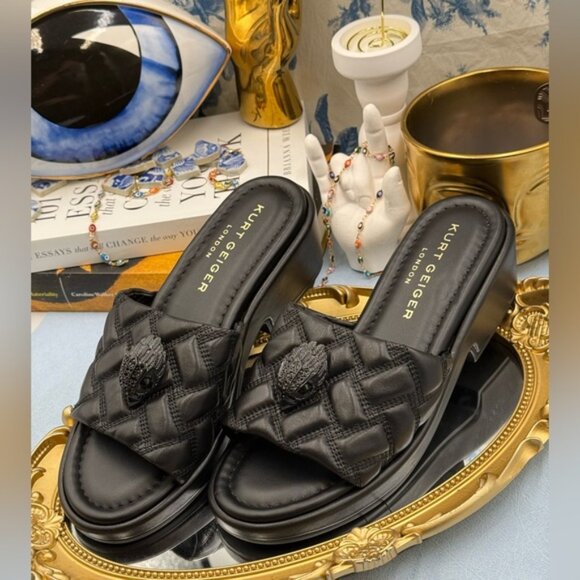 🆕 KURT GEIGER LONDON 🧿 NWOB Kensington Slip On Sandal, Black Sz 37 US 7 - Picture 12 of 13